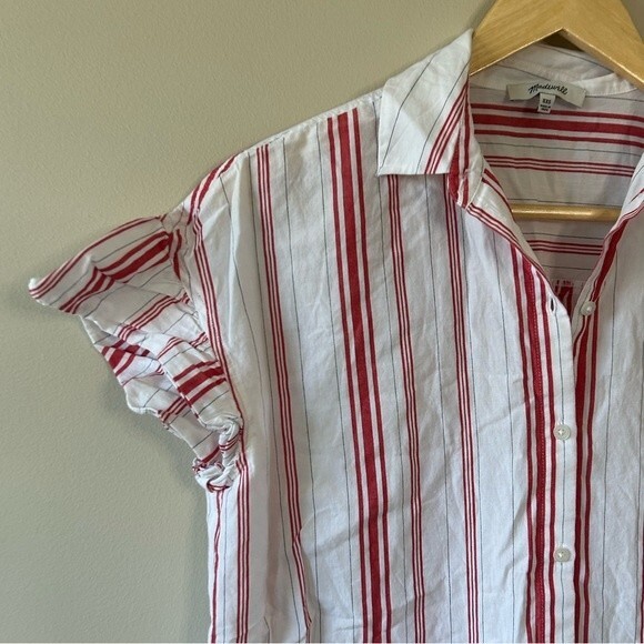 Madewell Central Ruffle-Sleeve Button Down Shirt in Carey Stripe Size XXS - Picture 2 of 5